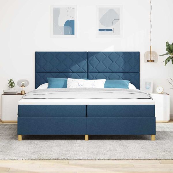 vidaXL Lit &agrave; ressort LED avec matelas Bleu 200 x 200 cm tissu