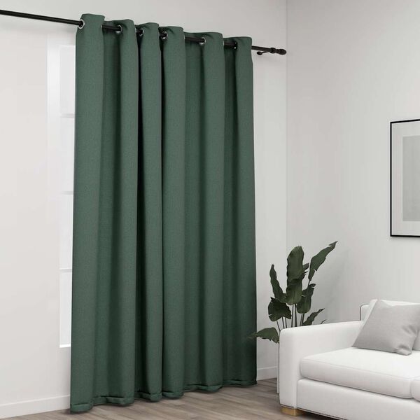 vidaXL Rideau occultant Aspect de lin avec &oelig;illets Vert 290x245 cm