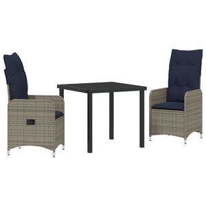 vidaXL Ensemble table et chaises avec coussin 3 pcs Gris Rotin PE