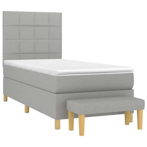 vidaXL Sommier &agrave; lattes de lit et matelas Gris clair 90x190 cm Tissu