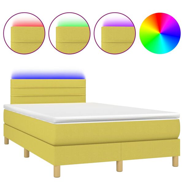vidaXL Sommier &agrave; lattes de lit avec matelas LED Vert 120x200 cm Tissu