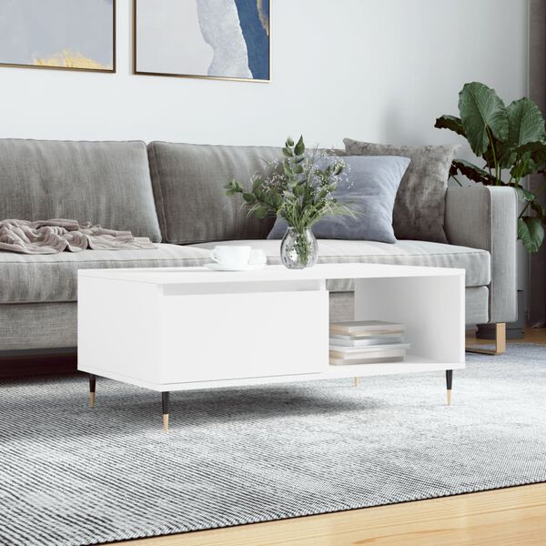 vidaXL Table basse Blanc 90x50x36,5 cm Bois d'ing&eacute;nierie