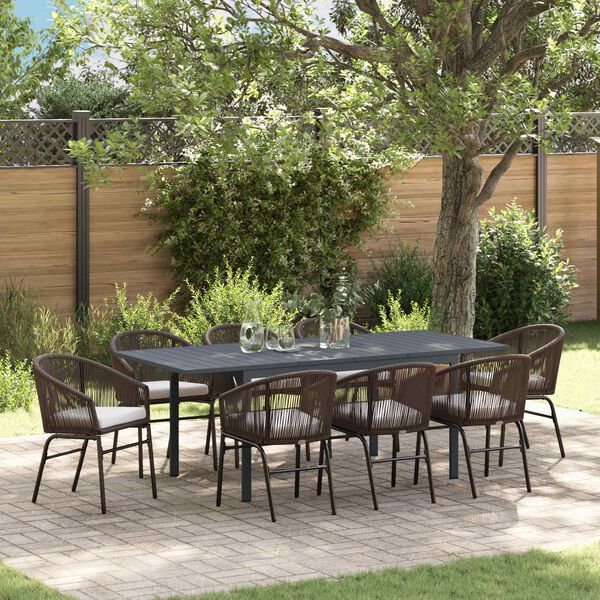 vidaXL Ensemble de salle &agrave; manger pour jardin 9 pcs Marron polyrotin