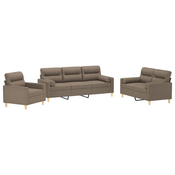 vidaXL Ensemble de canap&eacute;s 3 pcs coussins d&eacute;coratifs et coussins Taupe