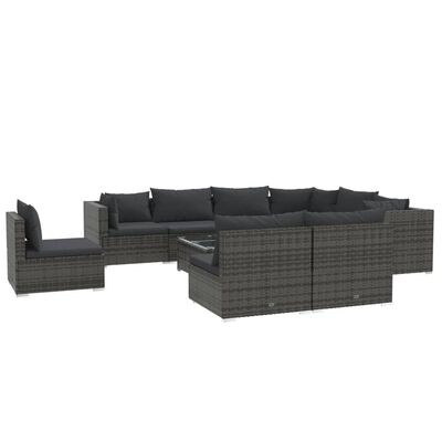 vidaXL Salon de jardin 10 pcs avec coussins Résine tressée Gris