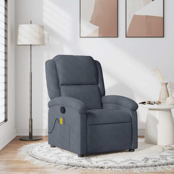 vidaXL Fauteuil de massage inclinable gris fonc&eacute; velours