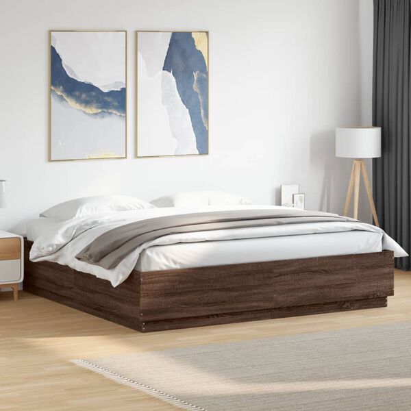 vidaXL Cadre de lit avec LED sans matelas ch&ecirc;ne marron 200x200 cm
