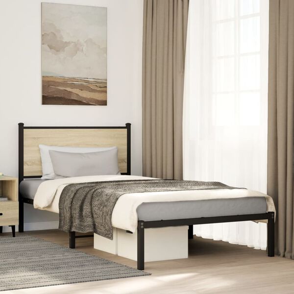 vidaXL Cadre de lit en m&eacute;tal sans matelas ch&ecirc;ne sonoma 100x200 cm