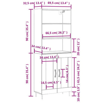 vidaXL Buffet haut Chêne marron 69,5x34x180 cm Bois d'ingénierie