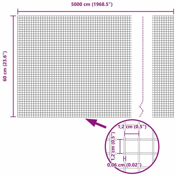 vidaXL Clôture en fil soudé Argent 0.6 x 50 m Acier