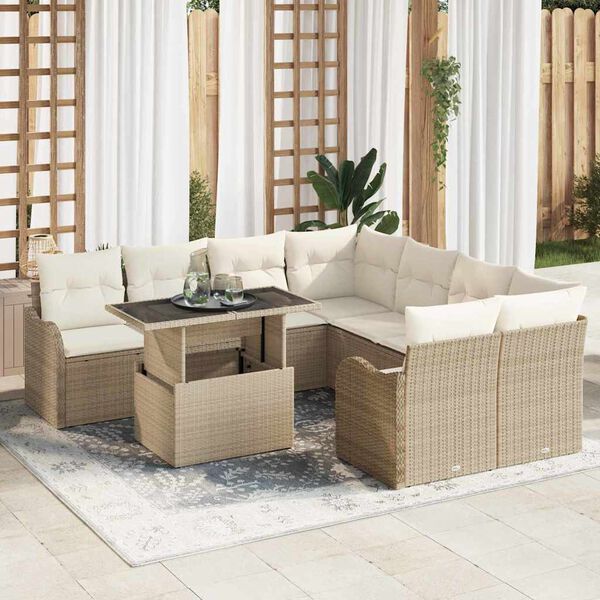 vidaXL Ensemble de canap&eacute; de jardin 9 pcs Beige Poly rotin