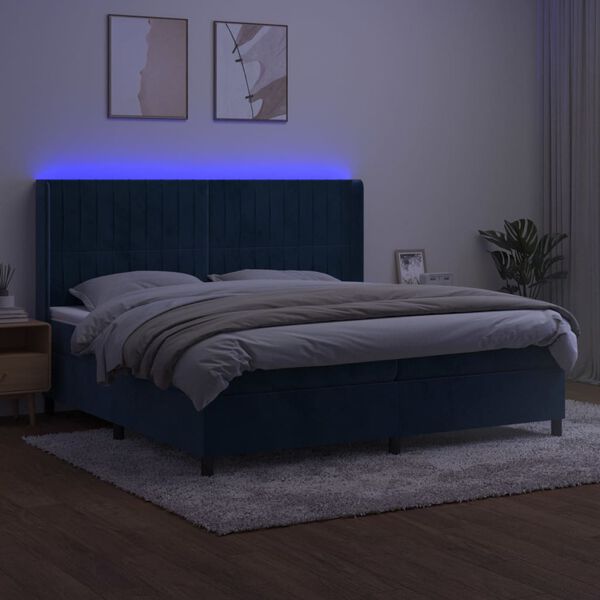 vidaXL Sommier &agrave; lattes de lit matelas et LED Bleu fonc&eacute; 200x200 cm
