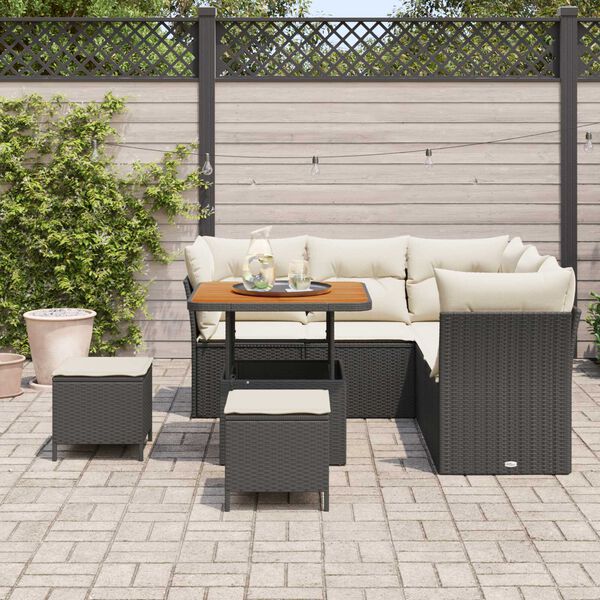 vidaXL Ensemble de canap&eacute; de jardin avec coussin 8 pcs Noir et cr&egrave;me