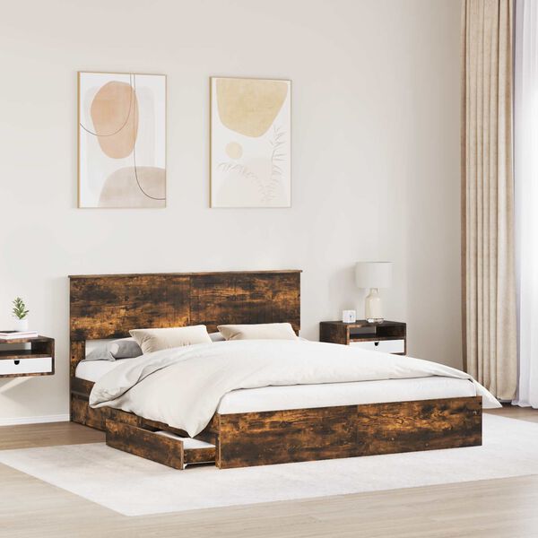 vidaXL Lit de Rangement Ch&ecirc;ne fum&eacute; 160 x 200 cm Bois d'ing&eacute;nierie