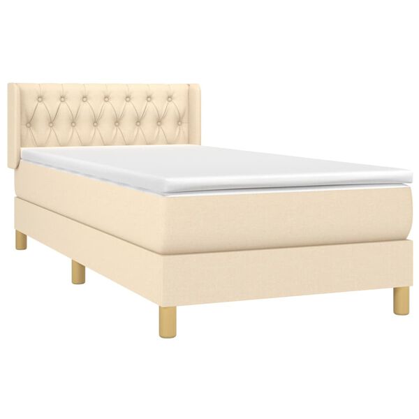 vidaXL Sommier &agrave; lattes de lit avec matelas Cr&egrave;me 100x200 cm Tissu