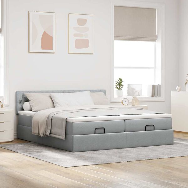 VidaXL Cadre de lit ottoman et matelas gris clair 160x200cm tissu