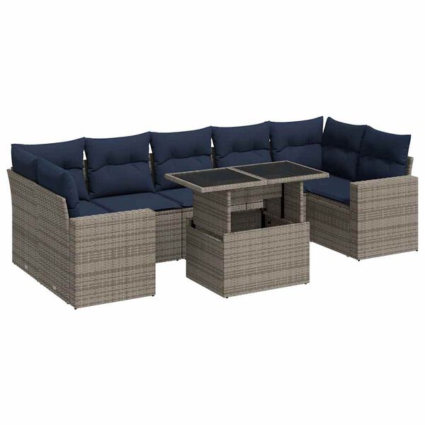 vidaXL Salon de jardin avec coussins 8 pcs gris r&eacute;sine tress&eacute;e acacia