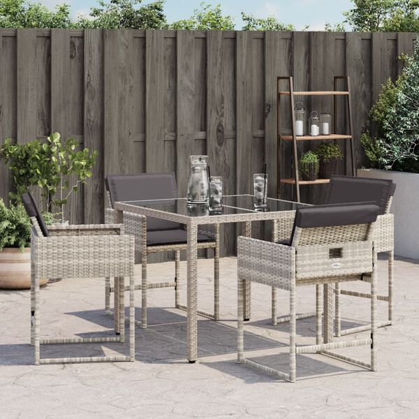 vidaXL Chaises de jardin avec coussins lot de 4 gris clair poly rotin