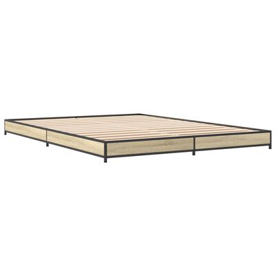 vidaXL Cadre de lit chêne sonoma 135x190 cm bois d'ingénierie et métal