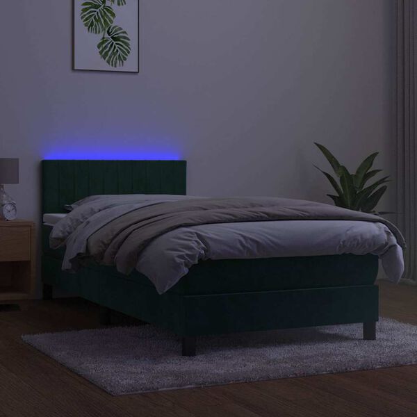 vidaXL Sommier &agrave; lattes de lit et matelas et LED Vert fonc&eacute; 80x200cm