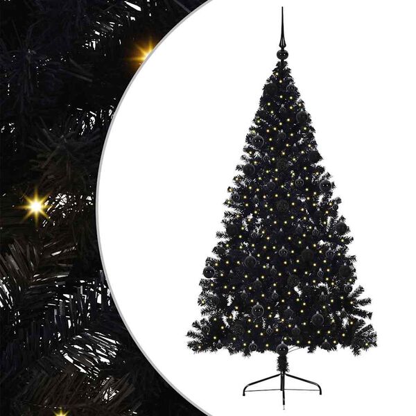 vidaXL Sapin de No&euml;l artificiel pr&eacute;-&eacute;clair&eacute; Noir 210 cm PVC