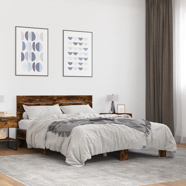vidaXL Cadre de lit sans matelas ch&ecirc;ne fum&eacute; 135x190 cm