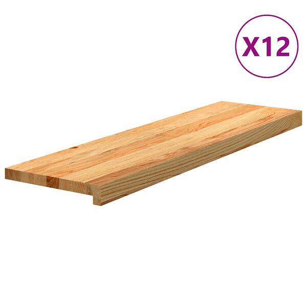vidaXL Marches d'escalier 12 pcs marron clair 90x30x2 cm ch&ecirc;ne massif