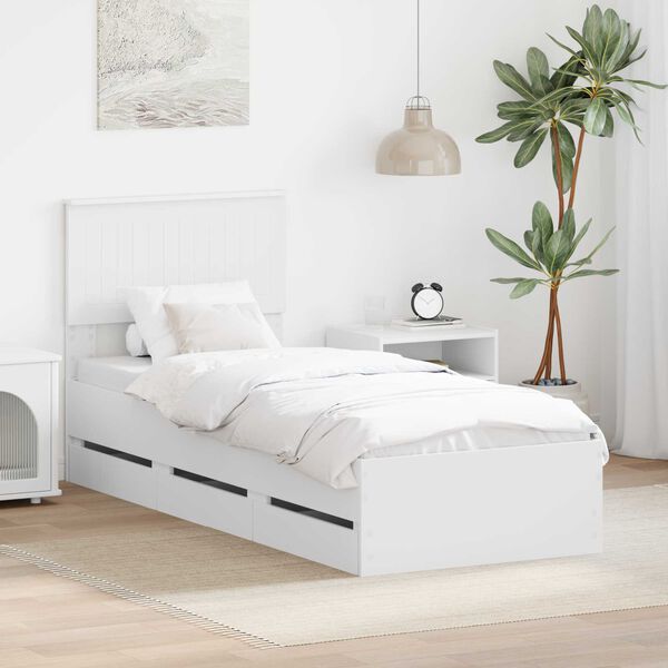 vidaXL Cadre de lit avec tiroir Blanc 75 x 190 cm Bois Ing&eacute;nierie