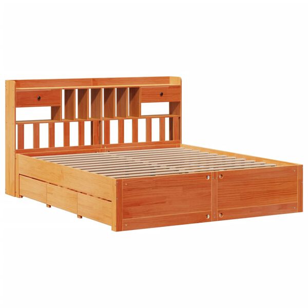 vidaXL Lit biblioth&egrave;que sans matelas cire marron 200x200 cm pin massif