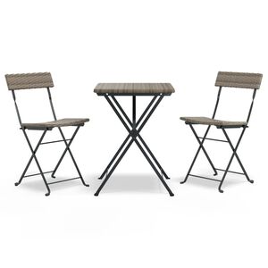 vidaXL Ensemble de bistro pliable 3 pcs Gris R&eacute;sine tress&eacute;e