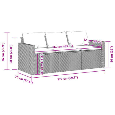 vidaXL Canapé de jardin avec coussins 3 places brun résine tressée