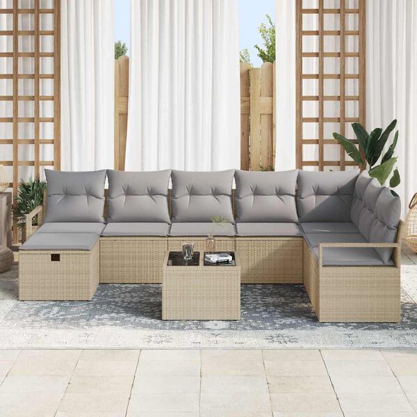 vidaXL Ensemble de canap&eacute; de jardin 9 pcs Beige Poly rotin