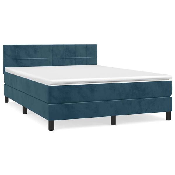 vidaXL Sommier &agrave; lattes de lit et matelas Bleu fonc&eacute; 140x190cm Velours