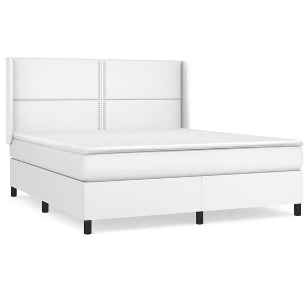 vidaXL Sommier &agrave; lattes de lit avec matelas Blanc 160x200cm Similicuir