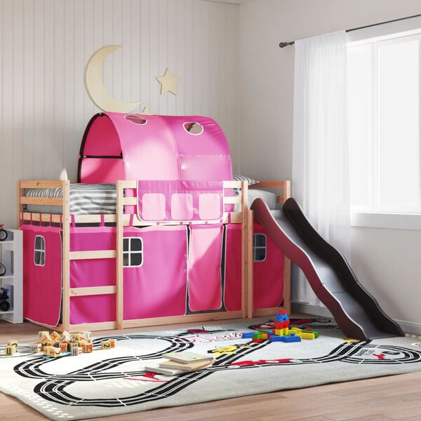 vidaXL Lit superpos&eacute; sans matelas avec toboggan et rideaux 90x190 cm