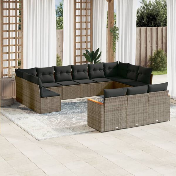 vidaXL Salon de jardin avec coussins 13 pcs gris r&eacute;sine tress&eacute;e