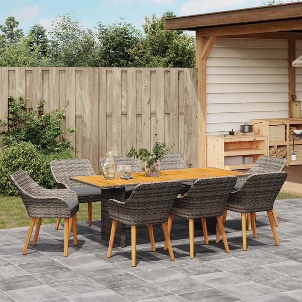 vidaXL Ensemble de salle &agrave; manger pour jardin 9 pcs Gris polyrotin