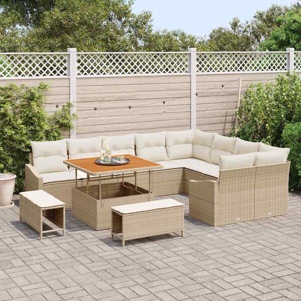 vidaXL Ensemble de canap&eacute; de jardin 12 pcs Beige polyrotin