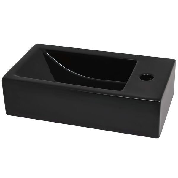 vidaXL Vasque avec trou de robinet C&eacute;ramique Noir 46 x 25,5 x 12 cm