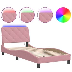 vidaXL Cadre de lit avec LED sans matelas rose 90x200 cm velours