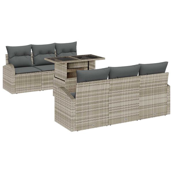 vidaXL Ensemble de canap&eacute; de jardin 7 pcs Gris clair Poly rotin