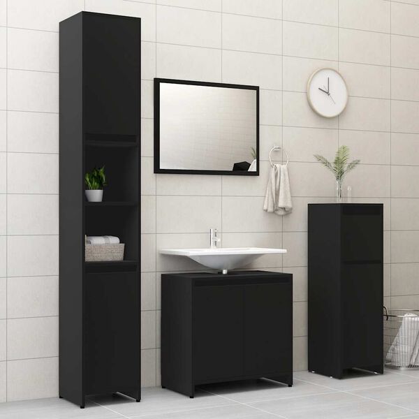 vidaXL Armoire de salle de bain Noir 30x30x95 cm Bois d'ing&eacute;nierie