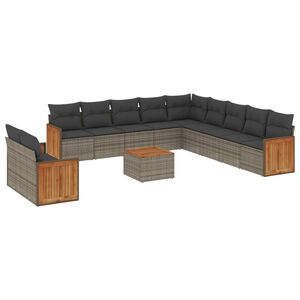 vidaXL Salon de jardin avec coussins 12 pcs gris r&eacute;sine tress&eacute;e