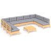vidaXL Salon de jardin 10 pcs avec coussins gris bois de pin massif