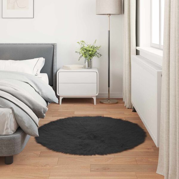 vidaXL Tapis en fausse Tafalla Noir &Oslash; 100 cm Polyester