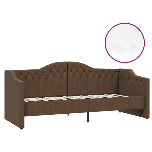 vidaXL Lit avec matelas et &eacute;clairage USB Marron fonc&eacute; Tissu 90x200 cm