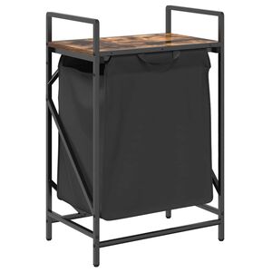 vidaXL Panier &agrave; linge 1 compartiment avec &eacute;tag&egrave;re en ch&ecirc;ne fum&eacute;