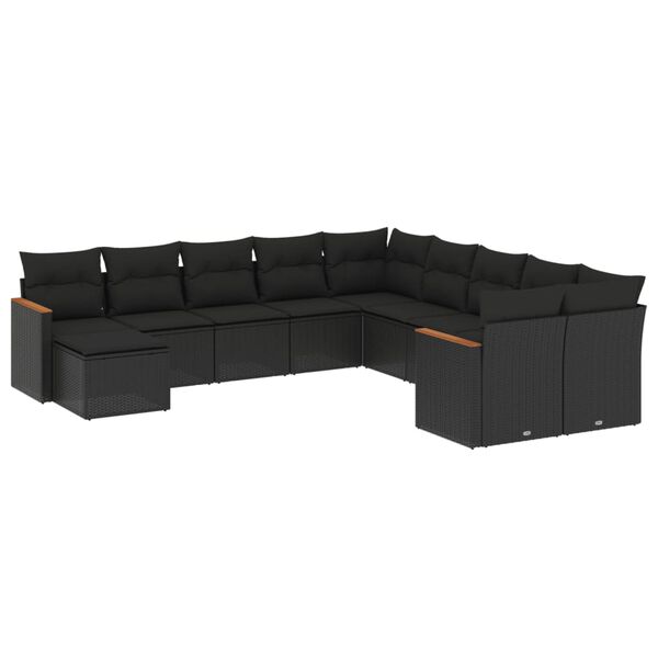 vidaXL Salon de jardin 11 pcs avec coussins noir r&eacute;sine tress&eacute;e