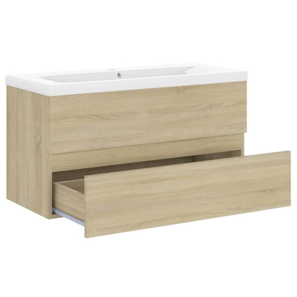vidaXL Armoire d'&eacute;vier et lavabo int&eacute;gr&eacute; Ch&ecirc;ne sonoma Bois ing&eacute;nierie