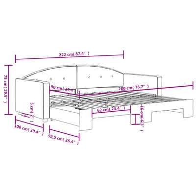 vidaXL Lit de jour avec gigogne sans matelas noir 90x200 cm